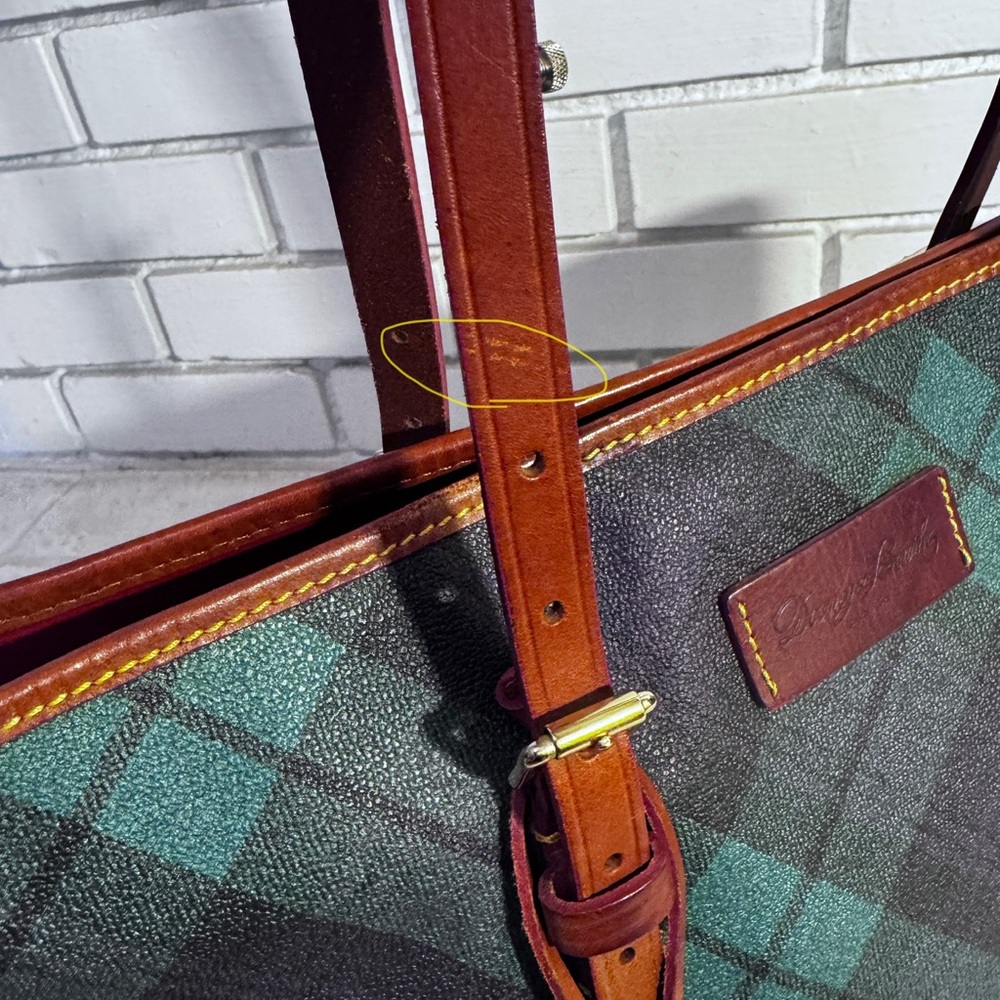 DOONEY & BOURKE Green Multicolor Plaid Leather Handbag /Shoulder Bag - Picture 9 of 15